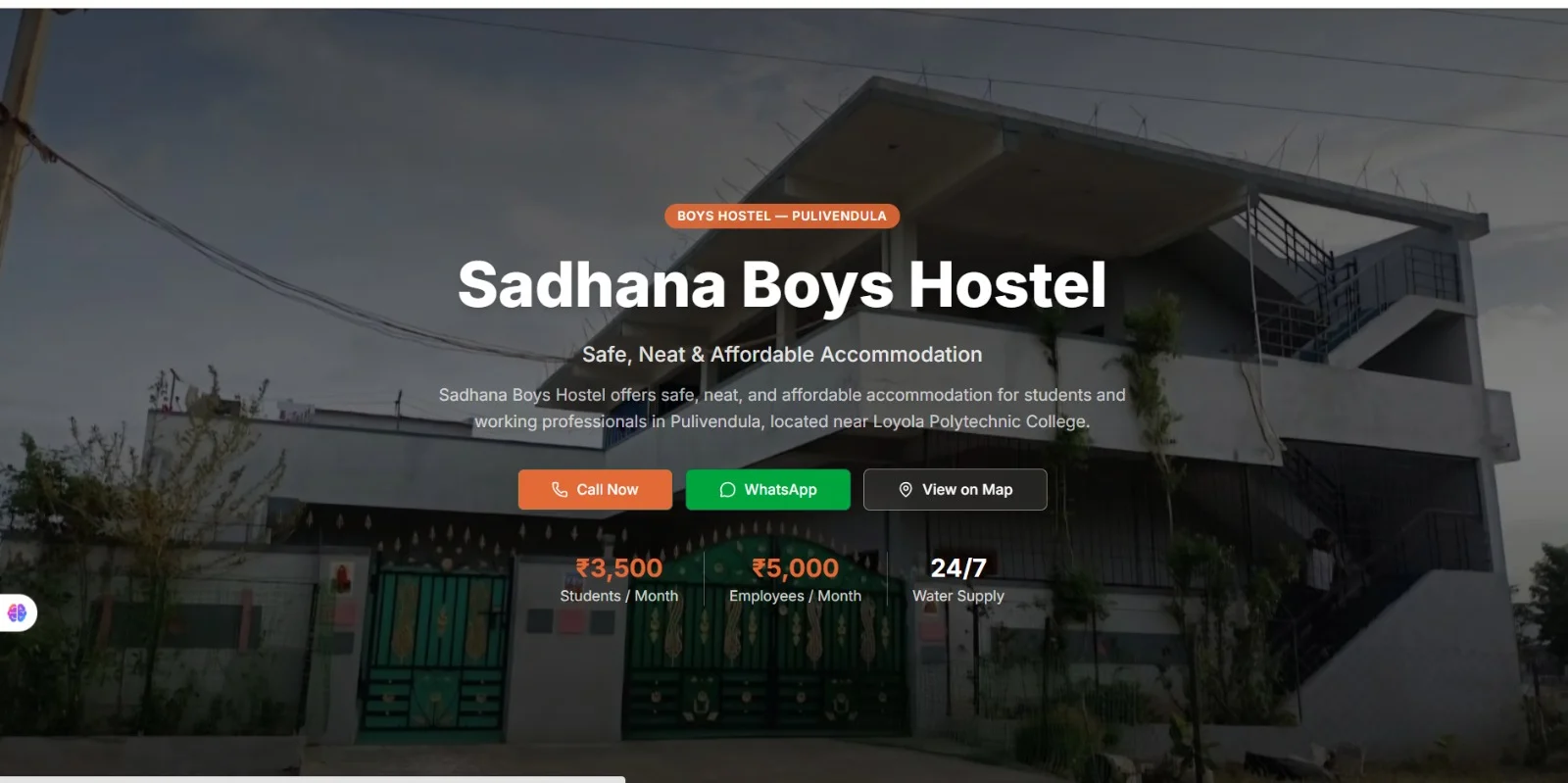 Sadhana Boys Hostel employee hostel accommodation in Pulivendula